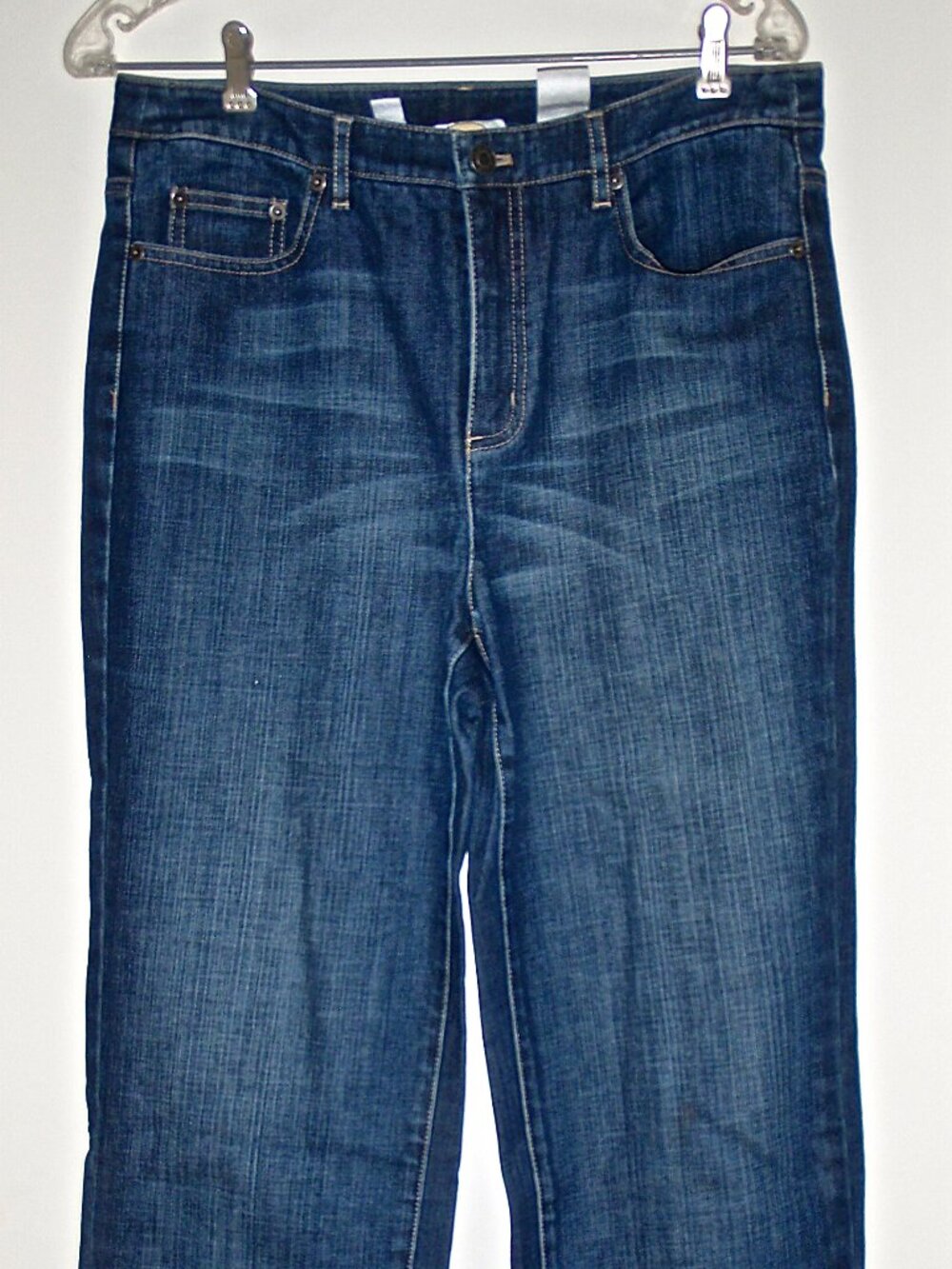 TALBOTS WOMEN'S STRETCH DENIM JEANS EMBROIDERED ON BACK POCKETS IN AQUA SIZE 10